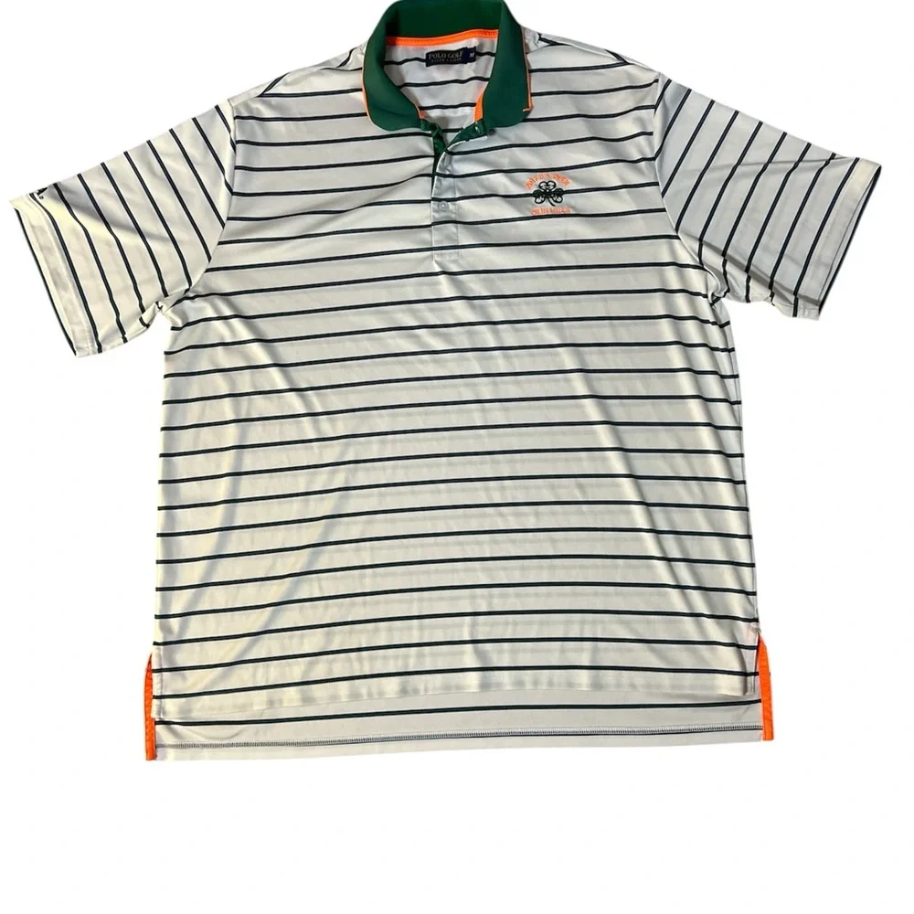 Ralph Lauren White and Green Men Polo Shirt with Stripes XXL size